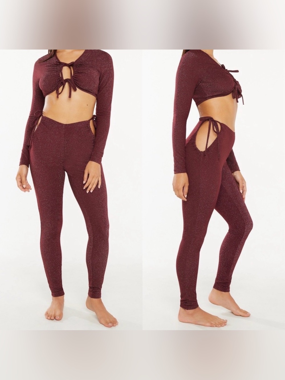 Savage X Fenty Sleep & Shine Side Tie Legging in Sparkle Red Cocoa Size Medium
